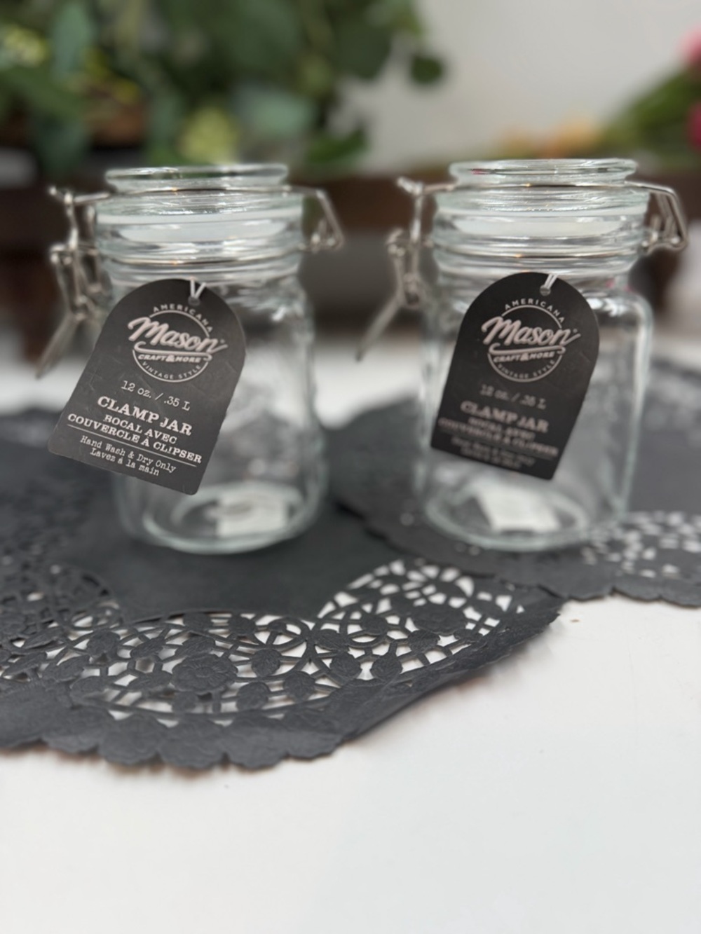 Americana Mason Clamp Lid Glass Jars Set of 2 12oz Airtight Storage Canisters NW